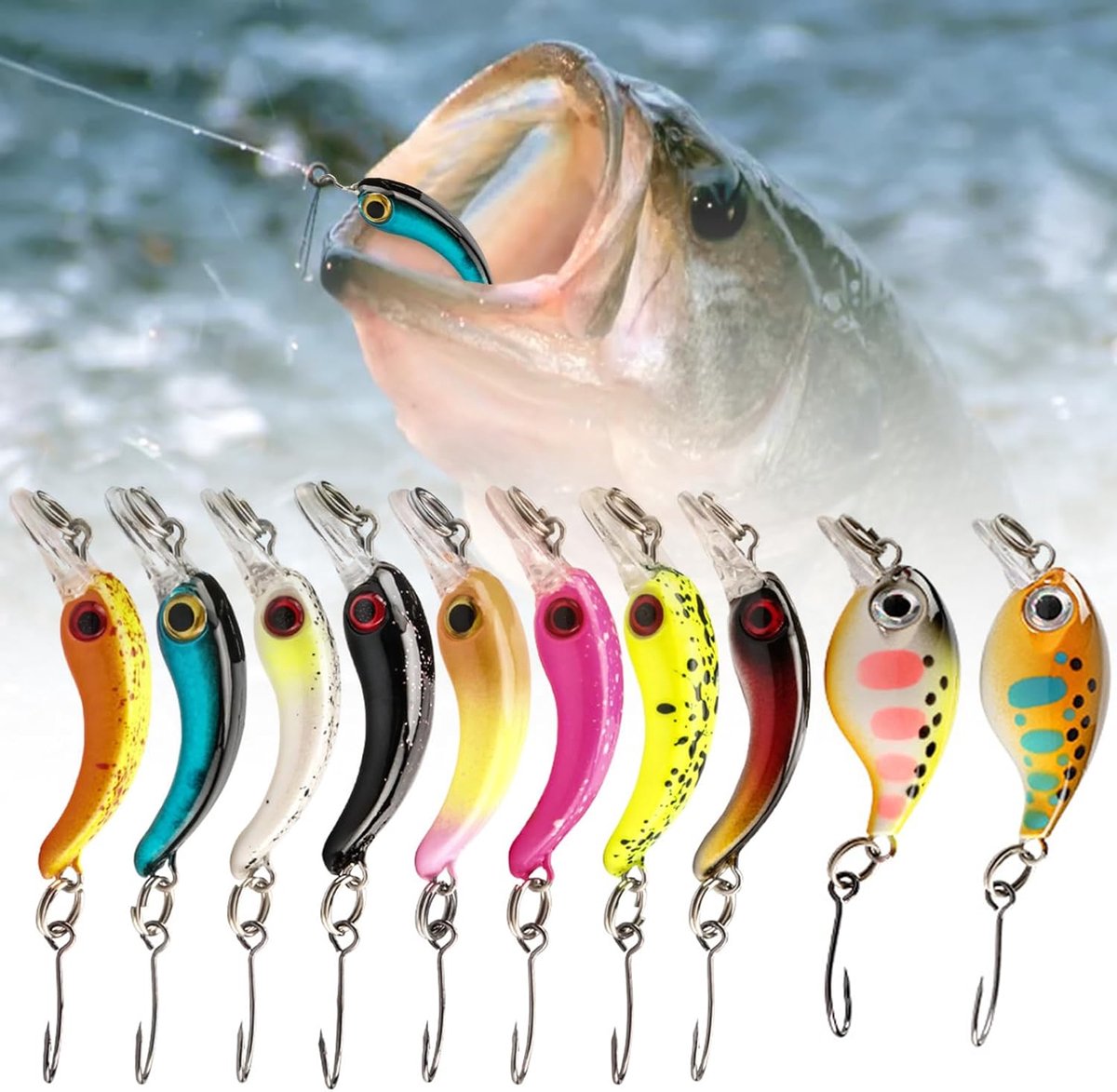 SnelShoppen - 10 stuks Forelaas, Visaas, Wobblerset voor Zoet en Zout Water, Forel, Baars, Zalm, Zeevissen, Hoogwaardige Kleurvarianten, 1,5g en 2,1g