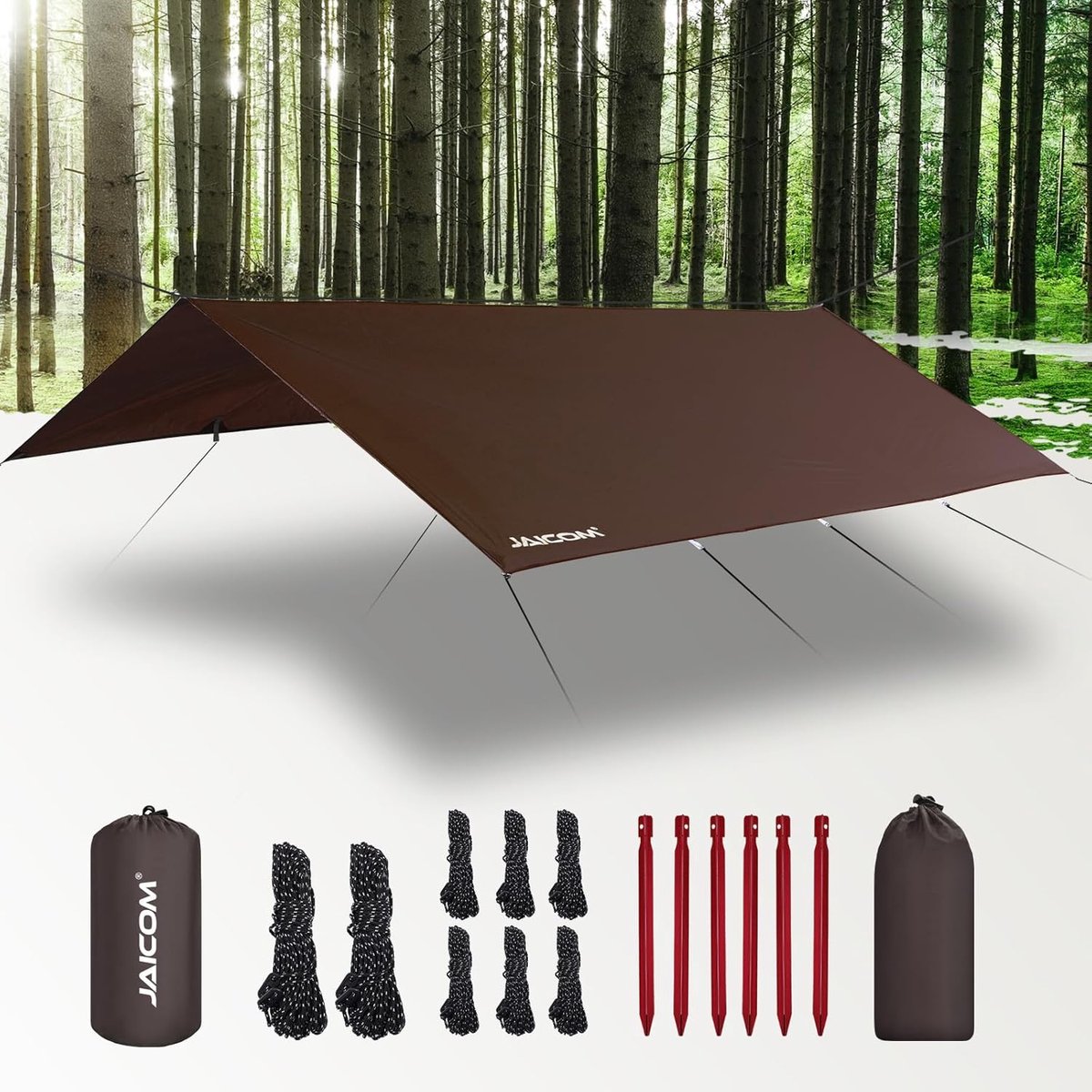 SnelShoppen - Waterproof Shelter Canopy 3m x 4m Tarpaulin, PU 3000mm Waterdicht, UV Bescherming, Ultra Licht en Draagbaar, Geschikt voor Tenten, Hammo