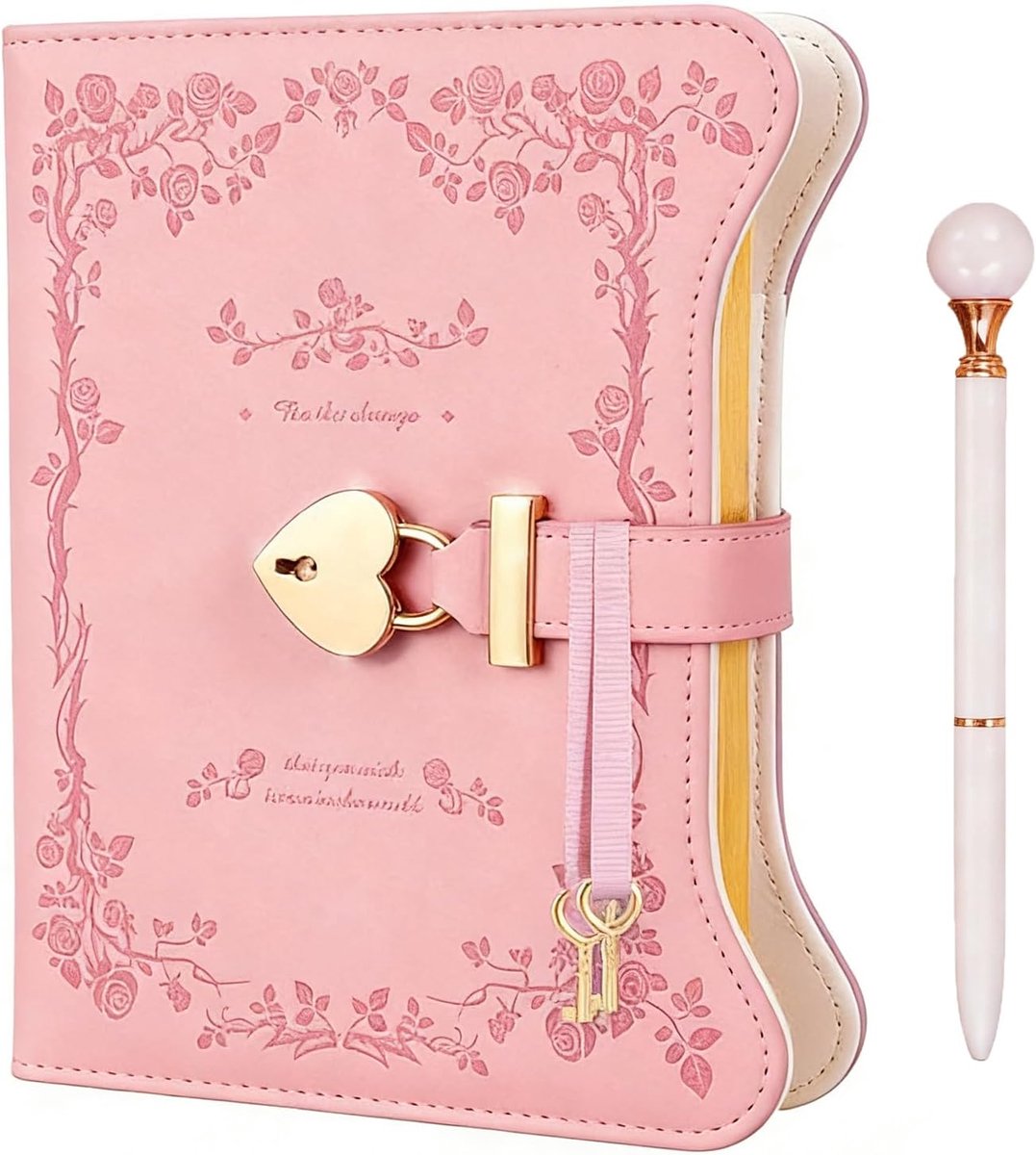 SnelShoppen - Lockable Diary for Girls B6 - 360 Pages Writing Journal with PU Cover, Pink, Includes Keys & Pen - Perfect Gift for Teens & Women