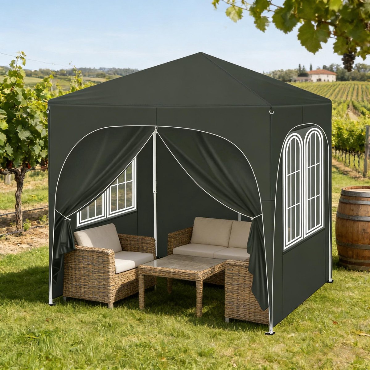 MIVRAY Partytent – 2 x 2 m Verstelbaar En Opvouwbaar – Metaal En 210D Oxford Stof – Grijs – Paviljoen Voor Tuin En Buitenfeest