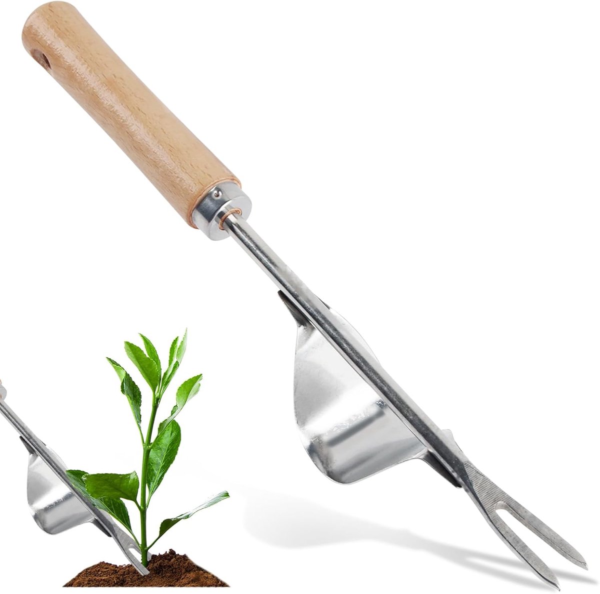 SnelShoppen - Rvs Onkruidbestrijdingsmes Handmatig Onkruidmes met Houten Handvat Y-Vormige Tuinweeder voor Tuin Graven, Onkruid Verwijderen, Transplan