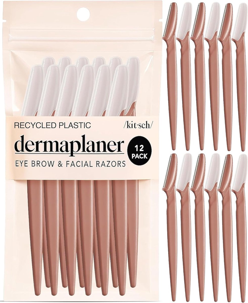 SnelShoppen - Kitsch Dermaplane Razor voor Vrouwen en Mannen - Gezichtsraser met 12 Rvs Bladen - Exfoliërende Scheermesjes voor Ongewenst Haar en Dode