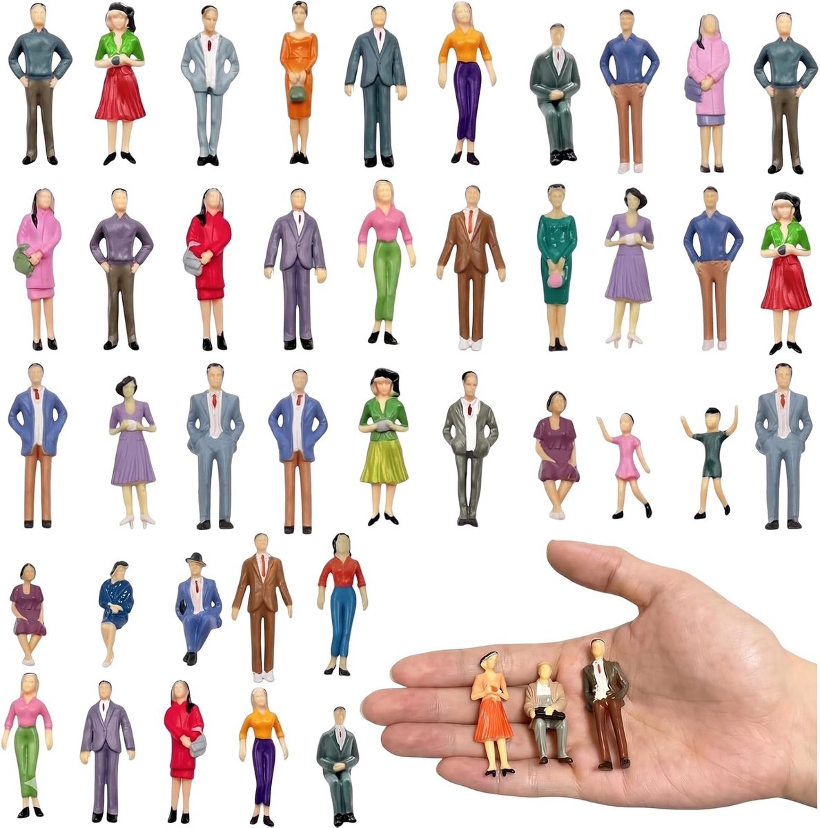 SnelShoppen - Mini Figuren Set van 30 Stuks 1:30 Miniatuur Mensen voor Modelbouw, Diorama's en Bordspellen - Handbeschilderde ABS-Kunststof Speelfigur