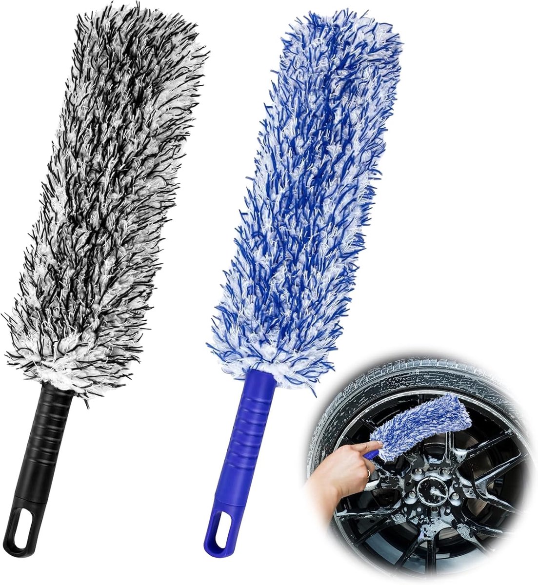 SnelShoppen - Microfibre Rim Brush Set van 2 - Flexibele Velgenborstel met Ergonomisch Handvat voor Zachte Reiniging - Ideaal voor Alle Velgen - Blauw