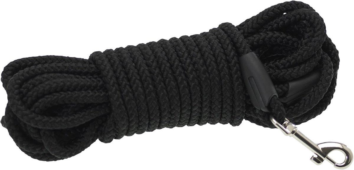 SnelShoppen - Hondenlijn, Polypropyleen, Diameter 8 mm, Lengte 10 m, Maat S, Zwart - Sterke en Comfortabele Hondenriem voor Wandelen, Joggen, Hondensp