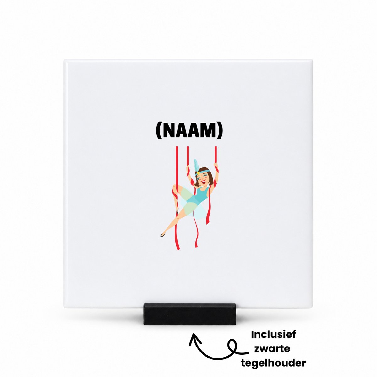 Hacebo Acrobatiek met eigen naam tegeltje met tegelhouder - Sport - Turnster - tegeltjes met tekst - Acro - spreuktegels - 10.8x10.8 CM Wit