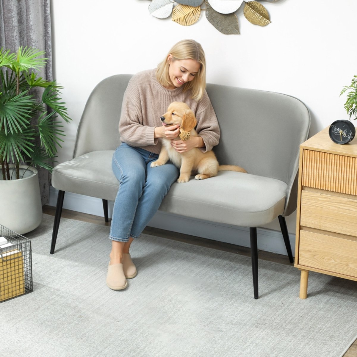 STILVORA Zitbank 127 x 63 x 84,5 cm - 2-Zits Met Ergonomische Rugleuning En Hoge Poten - Voor Woonkamer En Leeshoek - Velvetlook Grijs