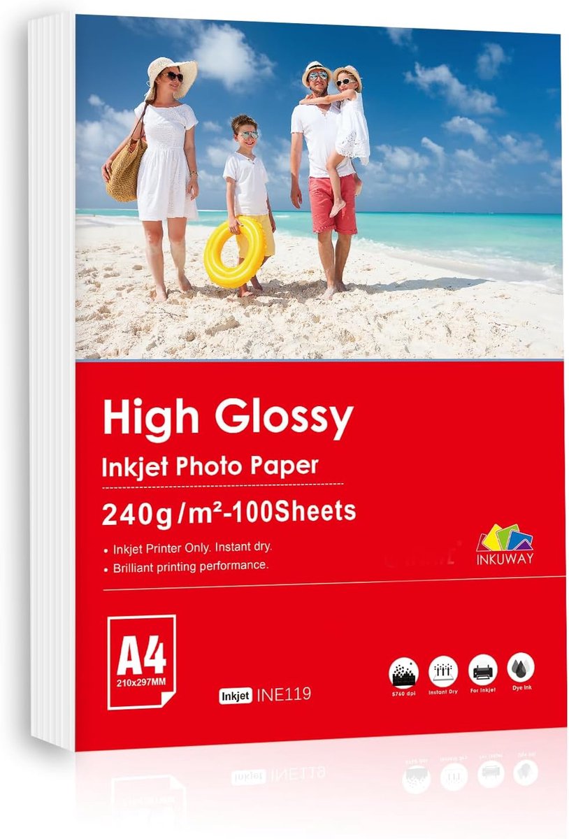 SnelShoppen - 240 g/m² A4 Glossy Fotopapier voor Inkjet Printers - 100 Vellen Professioneel Afdrukken, Perfect voor Foto's, Kunst, Kaarten en Presenta