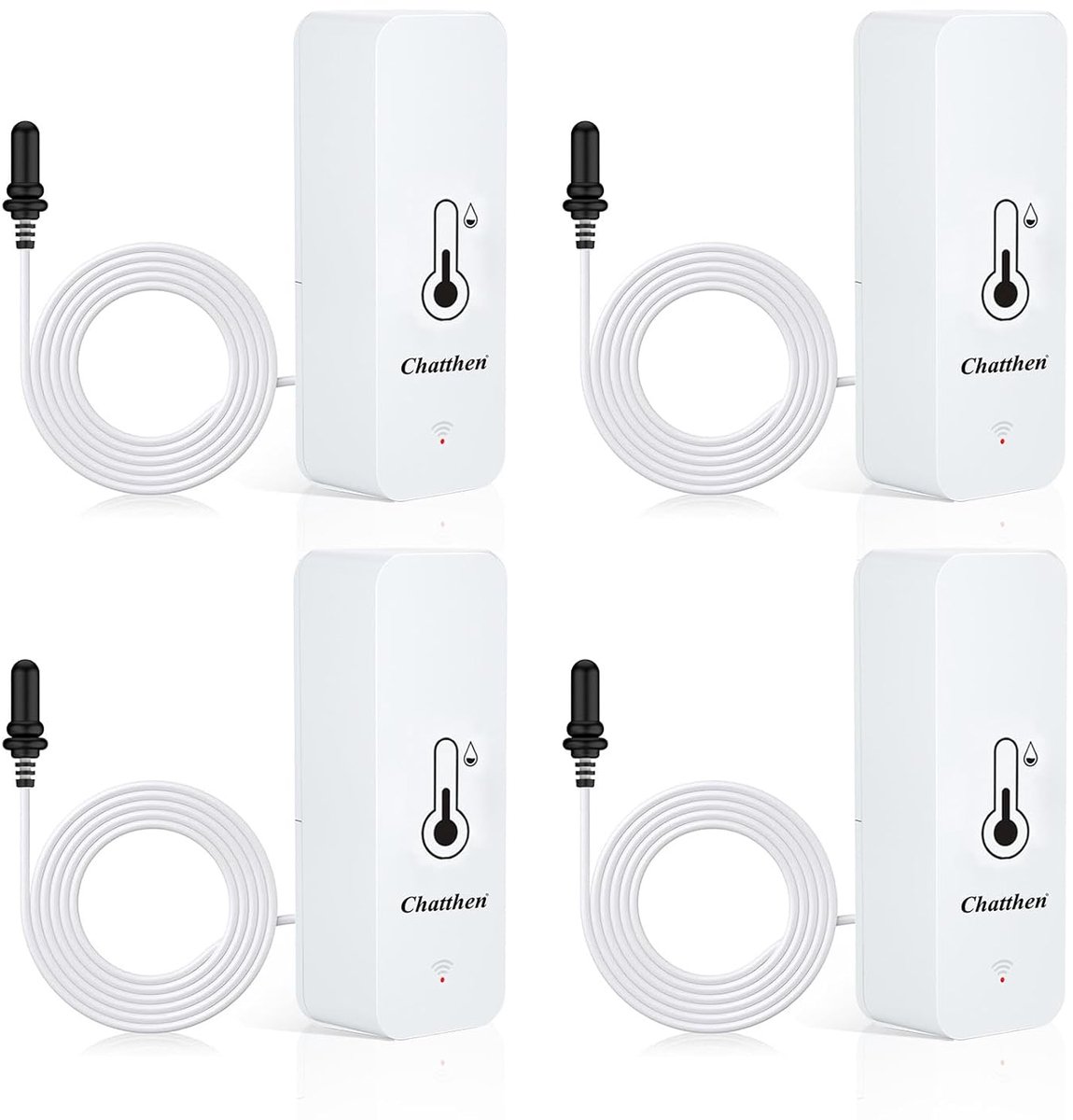 SnelShoppen - WiFi Thermometer & Hygrometer, Slimme Fridge Thermometer, App Monitor, Dubbele Sensor, Export Gegevens Fahrenheit/Celsius (℉/°C), 4 Stuk