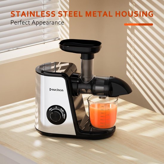 SnelShoppen - Slow Juicer voor Fruit en Groenten - 150W Stille Motor, Twee Snelheden, RVS Design in Zwart en Zilver, Inclusief Receptenboek - Perfect van Snelshoppen — afbeelding 3