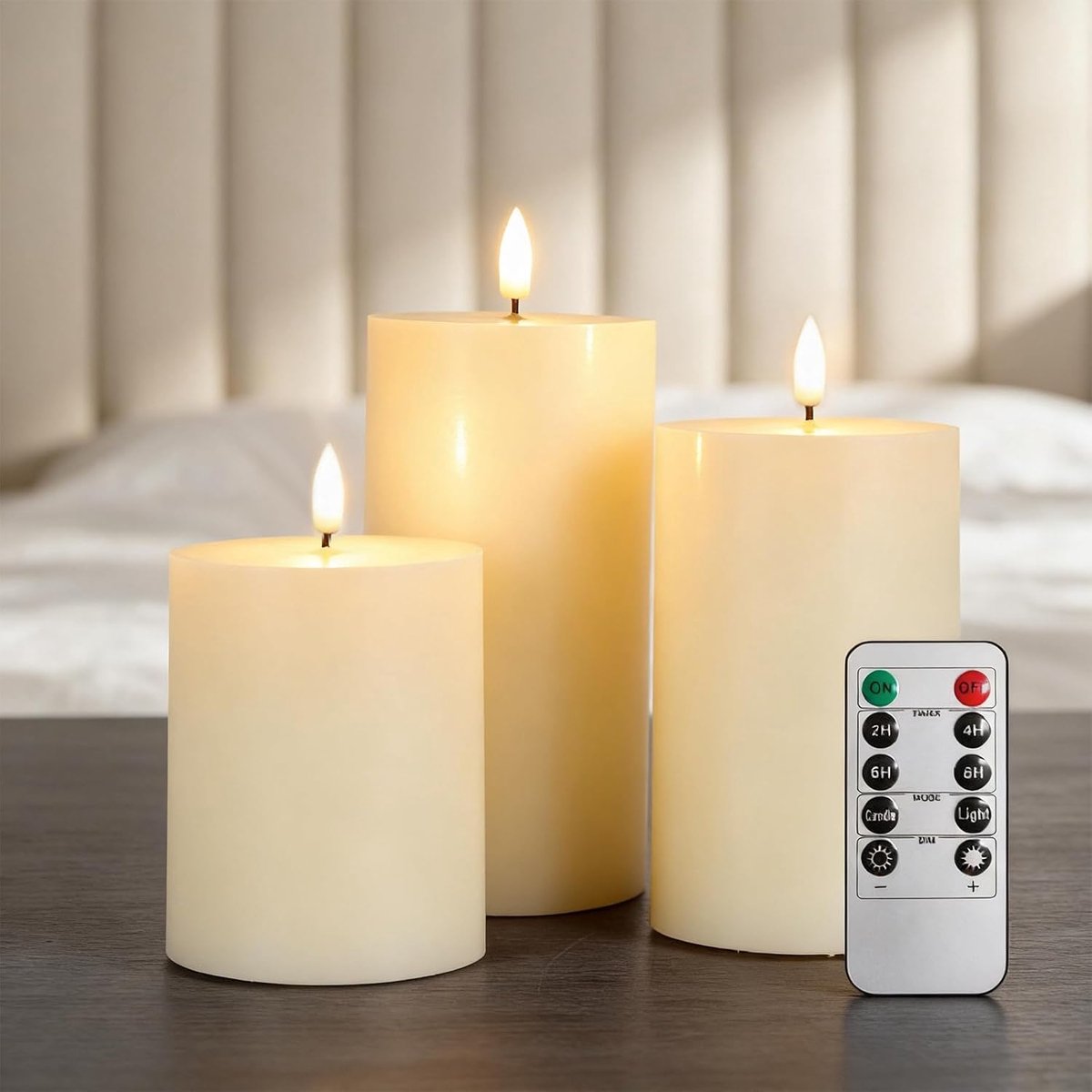 SnelShoppen - Set van 3 LED-kaarsen met timer, flikkerende elektrische kaarsen op batterijen, witte zuilkaarsen voor camping, bruiloften, en woondecor