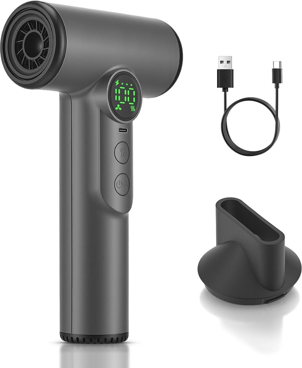 SnelShoppen - Draadloze Accu-Haardroger 200W met 15600 mAh, 3 Snelheden, 3 Temperatuurinstellingen, USB-C Oplader, Reisföhn voor Camping en Slaapzalen