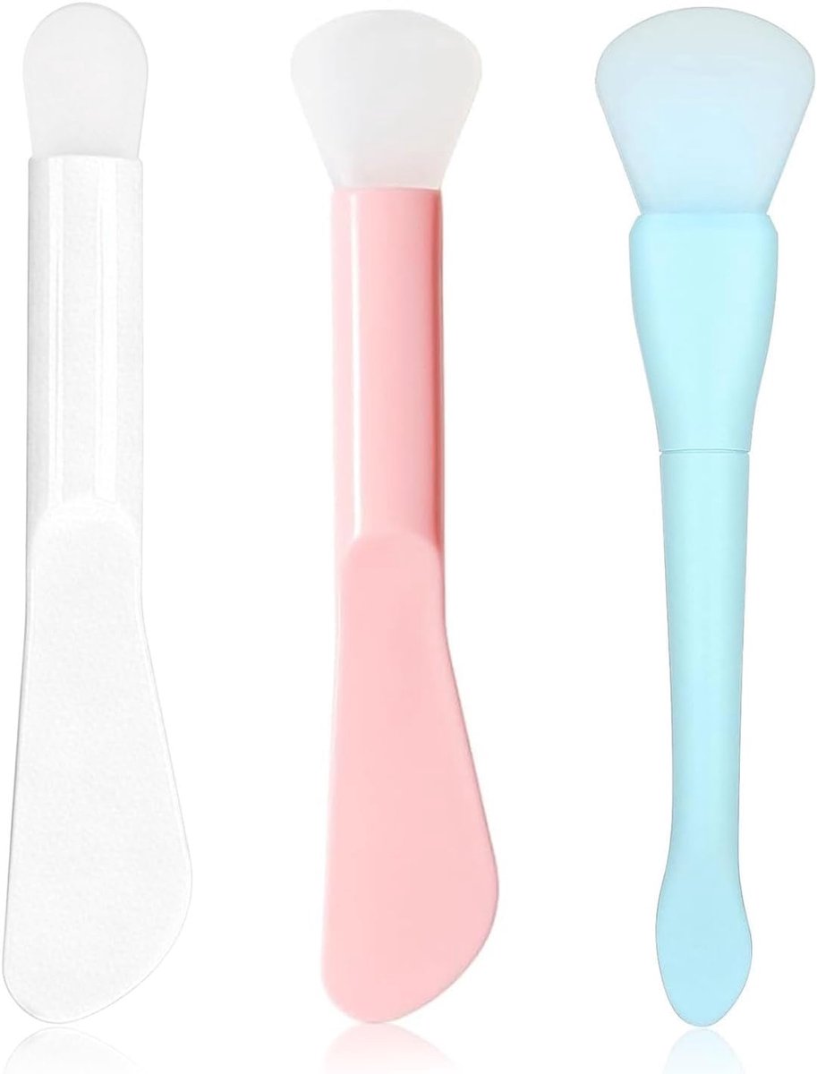 Thijox - Siliconen Kwast Applicator Gezichtsmasker 3 Stuks in Wit, Roze, Blauw - Zachte Herbruikbare Spatel voor Masker, Gemakkelijk te Reinigen, Dubb