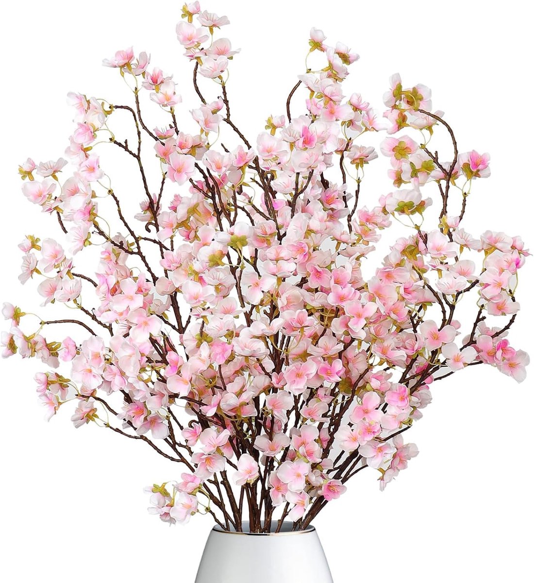 SnelShoppen - Kunstkersenbloesem Takken 100 cm - Witte Perzikbloemen - Zijdebloemen en Planten - Bruiloft Boeketten - Feesttafel Vaasdecoratie - 4 Stu