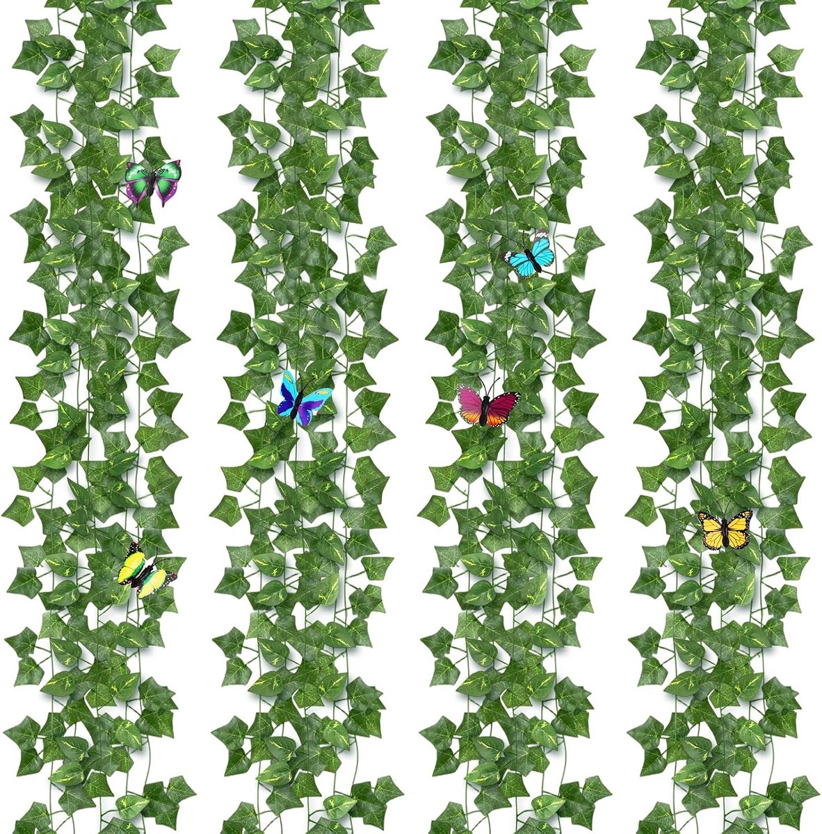 SnelShoppen - 48m Nep Klimop Wijnstokken Set van 16 Kunstmatige Klimopslingers met 4 Pothos, Groene Bladeren voor Binnen, Buiten, Tuin, Bruiloft, Fees