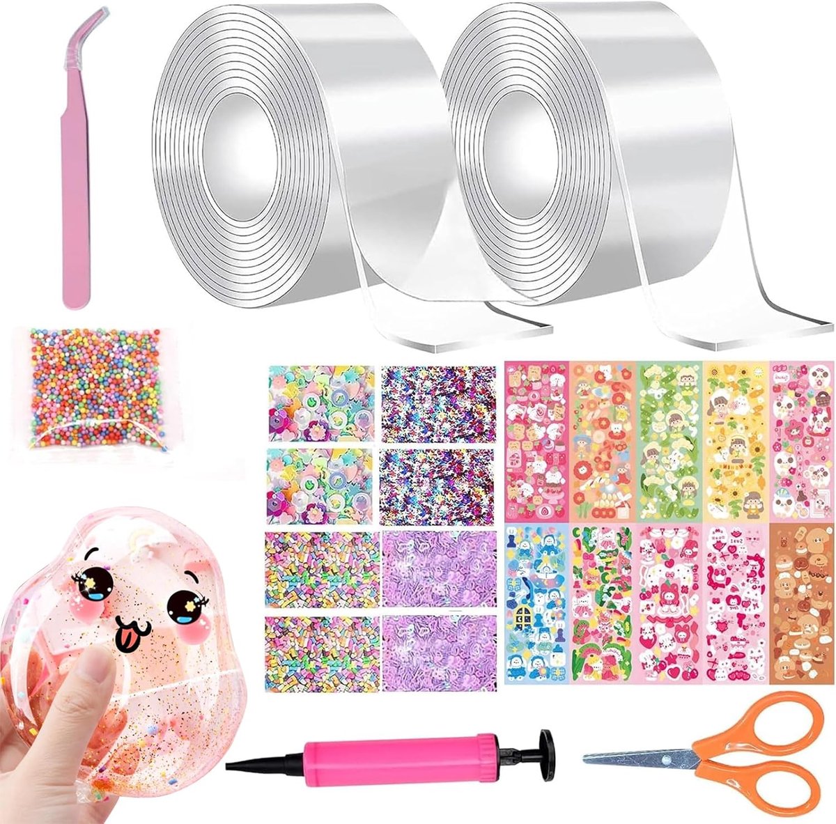 SnelShoppen - Nano Tape Bubbles Set 34 stuks - Dubbelzijdig Nano Plakband voor DIY Knutselprojecten - Blazende Bellen Tape met Pailletten Stickers - C