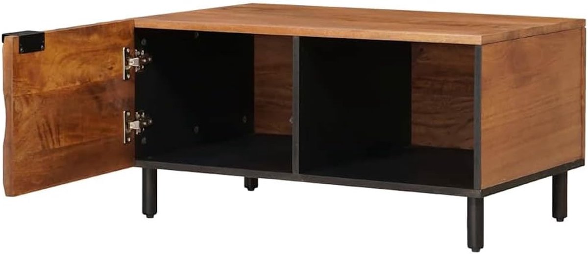Salontafel Massief Hout - Woonkamer Tafel - Opbergen Decoratie - Met Scharnierende Deuren - 80 x 50 x 40 cm
