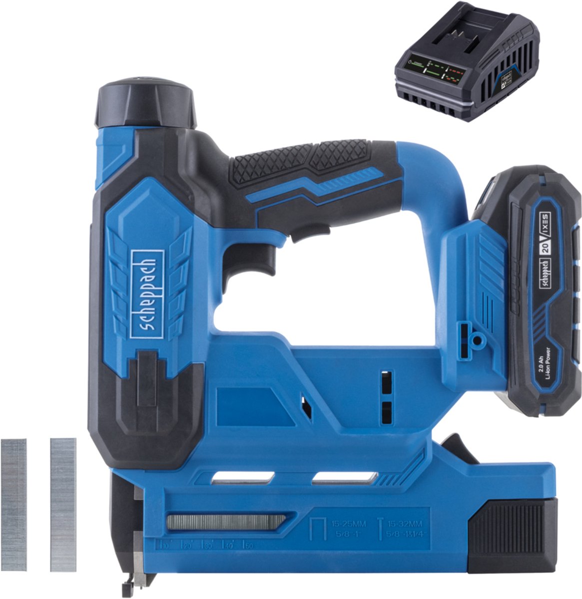 Scheppach Tacker- en Nagelpistool C-NAG180-X 20V-S - 60 schoten/min - Incl. 20 V 2,0 Ah accu en 2,4 A lader