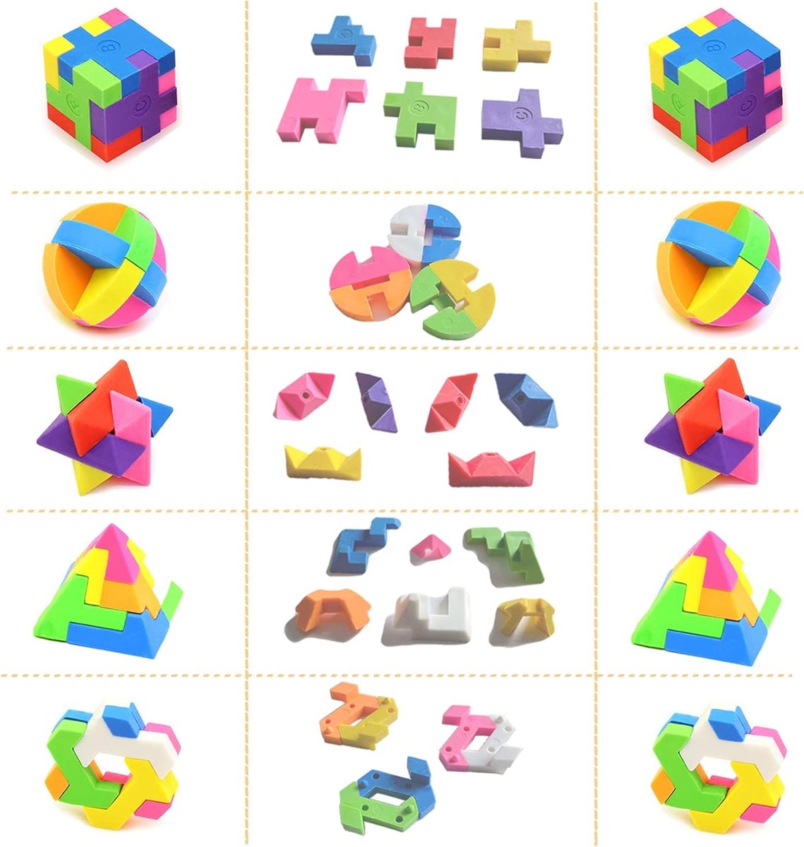 SnelShoppen - Rade Gum voor Kinderen - Gummetjes in Vijf Vormen - Creatieve Eraser Cube Puzzel - Schoolmateriaal en Verjaardagscadeau - 10 Stuks - Kle