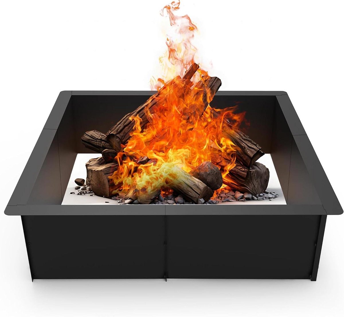 Vierkante Vuurkorf Ring - Kampvuur Inzetstuk - Buiten Koken - Verstevigd Staal - 86 cm Buitenmaat - Zwart