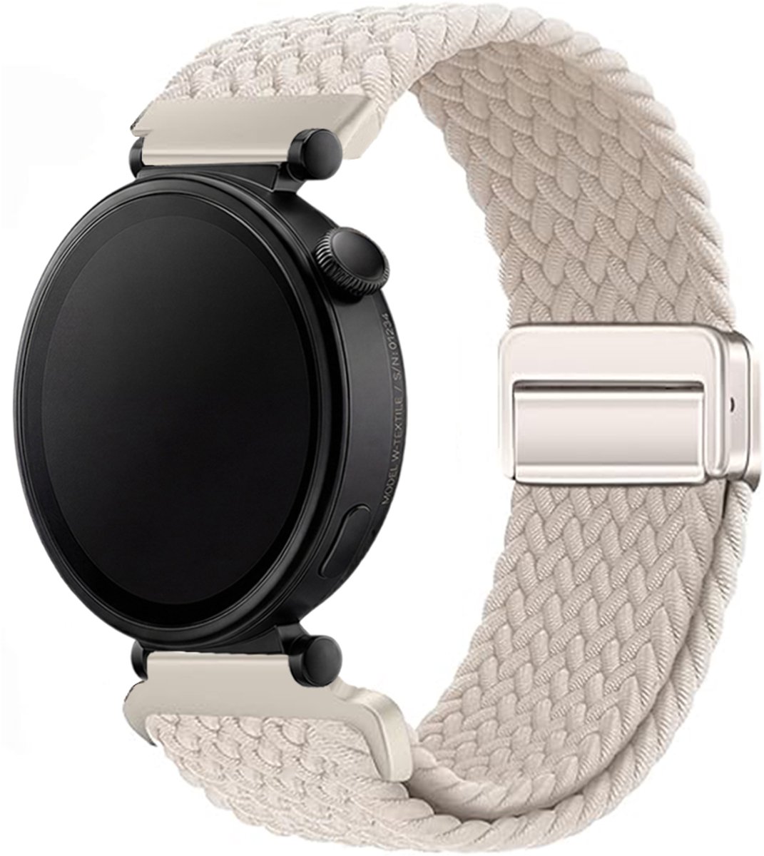 Stravo 18mm Gevlochten Nylon Bandje met Magnetische Sluiting – Geschikt voor Garmin Vivoactive 4S / Venu 2S / Venu 3S / Venu 4 (41mm) / Forerunner 255S / 265S – Huawei Watch GT 5 (42mm) / GT 5 Pro (42mm) / GT 6 (41mm) – Starlight