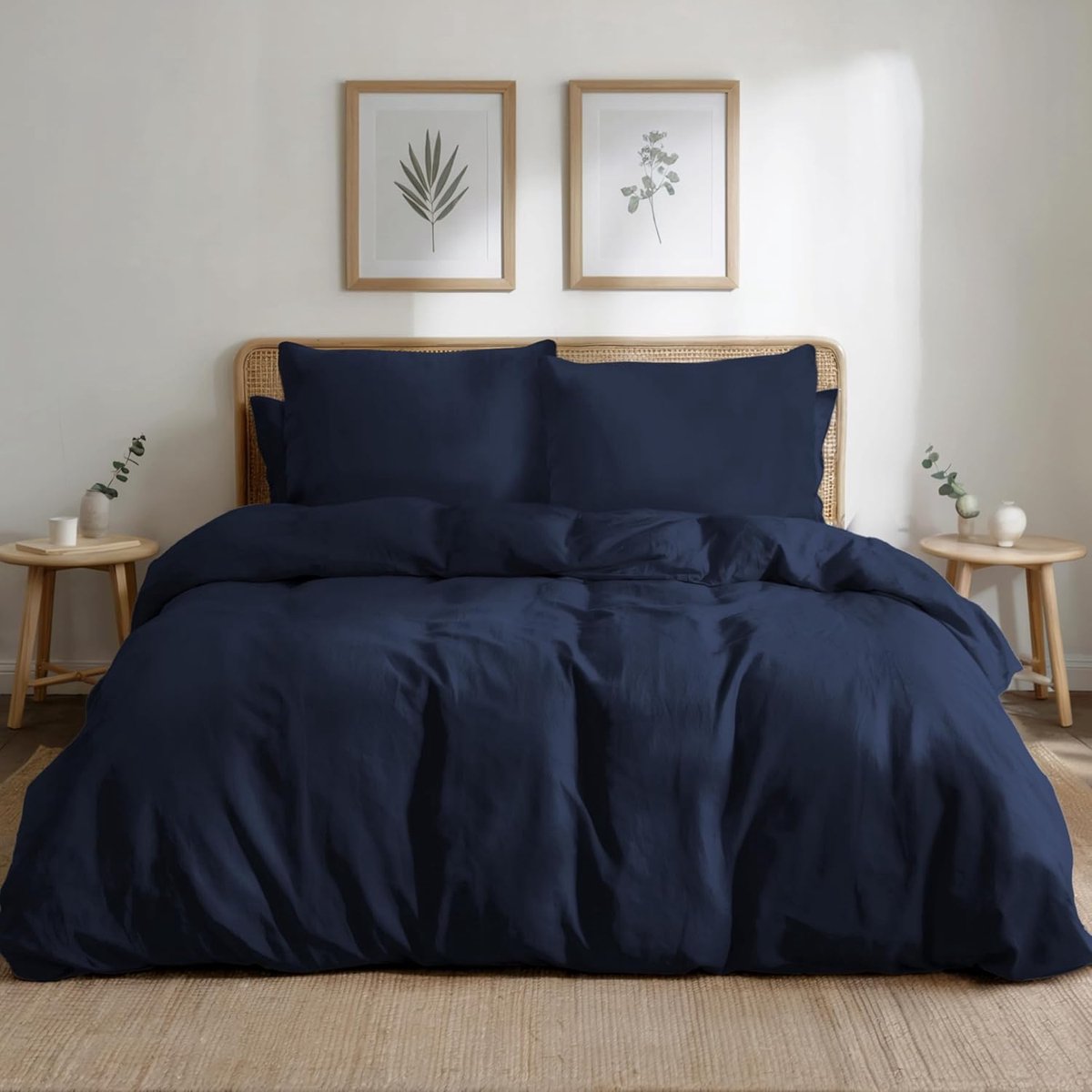 SnelShoppen - Bedset 200x220 - Donsdekenhoes en 2 Kussenslopen 80x80 cm - Donkerblauw - 100% Katoen Percale - Ideale Ademendheid voor een Goede Nachtr