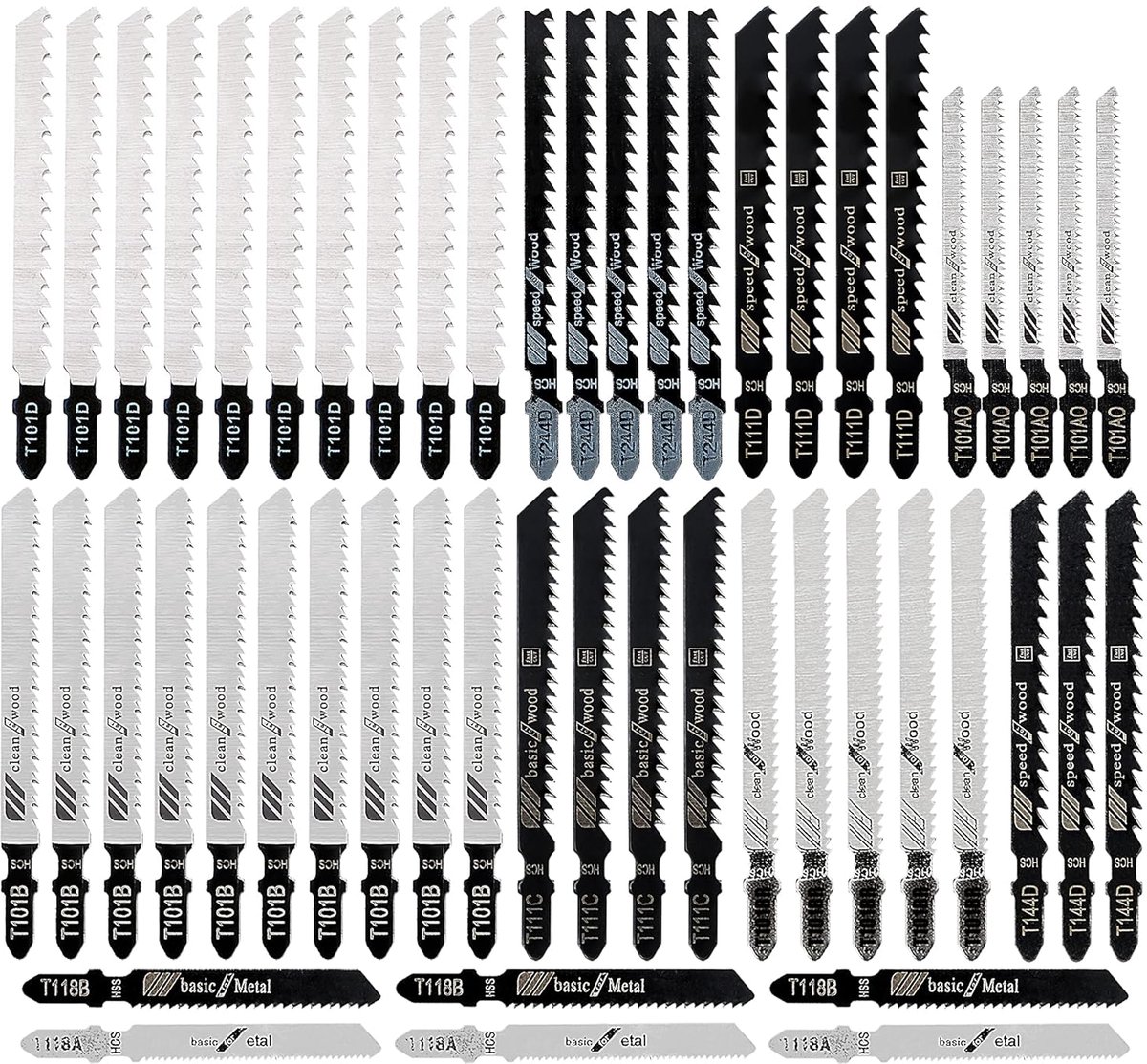 SnelShoppen - 52-delige T-Shank Jigsaw Blades Set - Professionele Zaagbladen voor Hout en Metaal - Hoogwaardige HCS en HSS Blades - Geschikt voor Dive