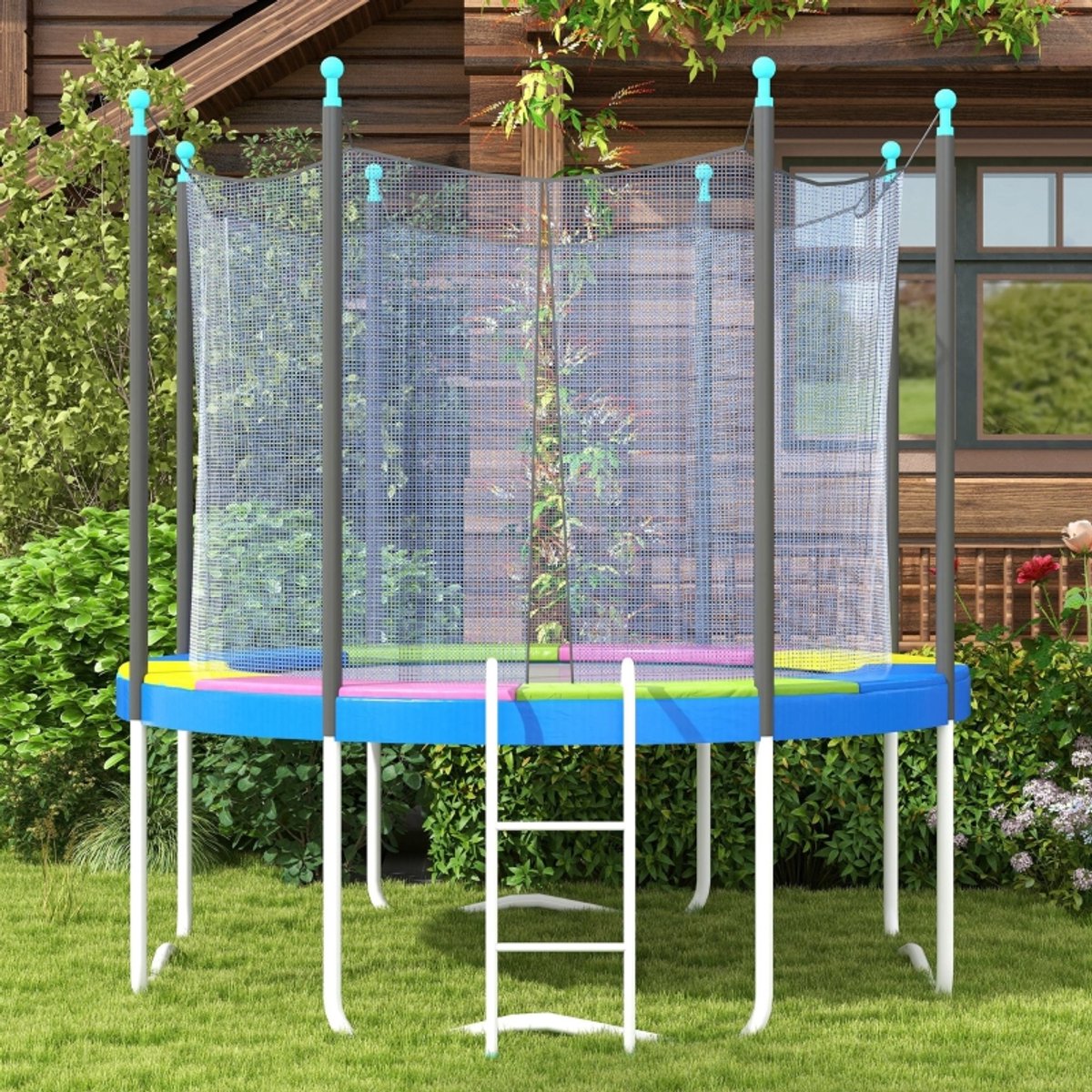 FloraGrace Trampolinerandbescherming – Ø244 cm – Verdikte Veiligheidsrand – Kunststof En PE – Veelkleurig – Weerbestendige Afdekking
