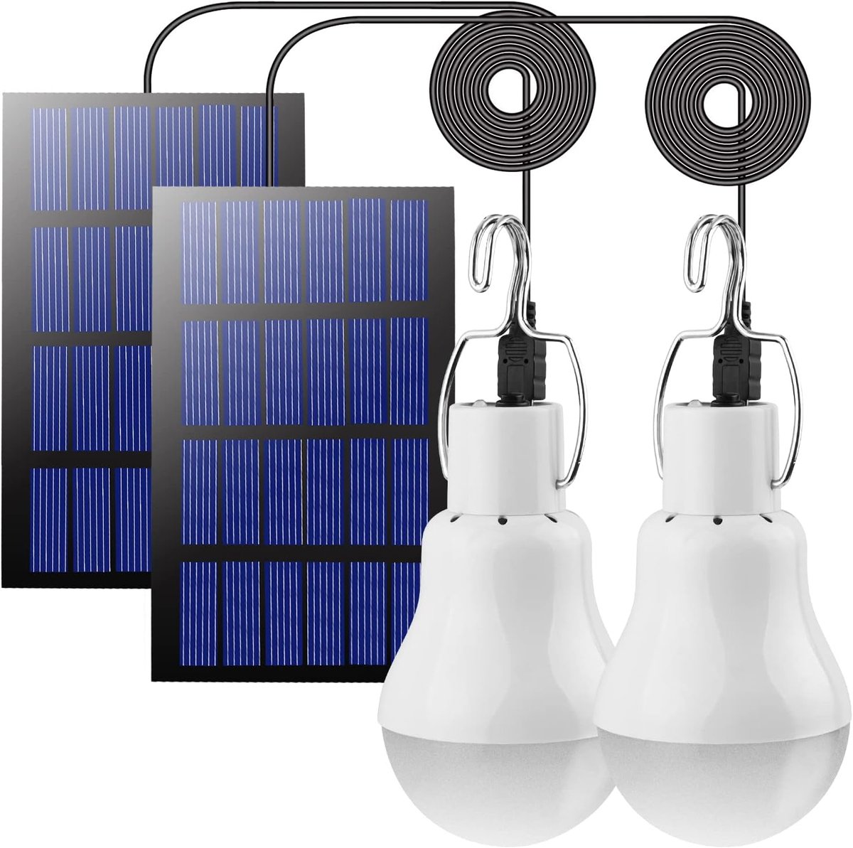 SnelShoppen - 2x 3W LED Solar Hanglampen voor Buiten Camping Tent Gazebo Hiking Vissen - Oplaadbare Solar Verlichting met Lithium-ion Batterij