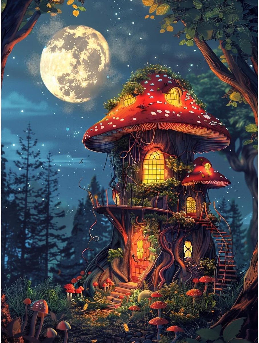 SnelShoppen - Paint by Numbers voor Volwassenen - Schilderen op Canvas Kit voor Beginners - Fantasy Paddenstoelenhuis met Acrylverf en Penseel - Creat
