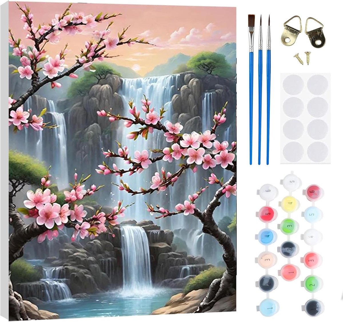 SnelShoppen - DIY Waterfall Paint by Numbers Set voor Volwassenen en Kinderen - 20x30 cm met Houten Frame - Perfecte Cadeau Idee voor Beginners en Wan