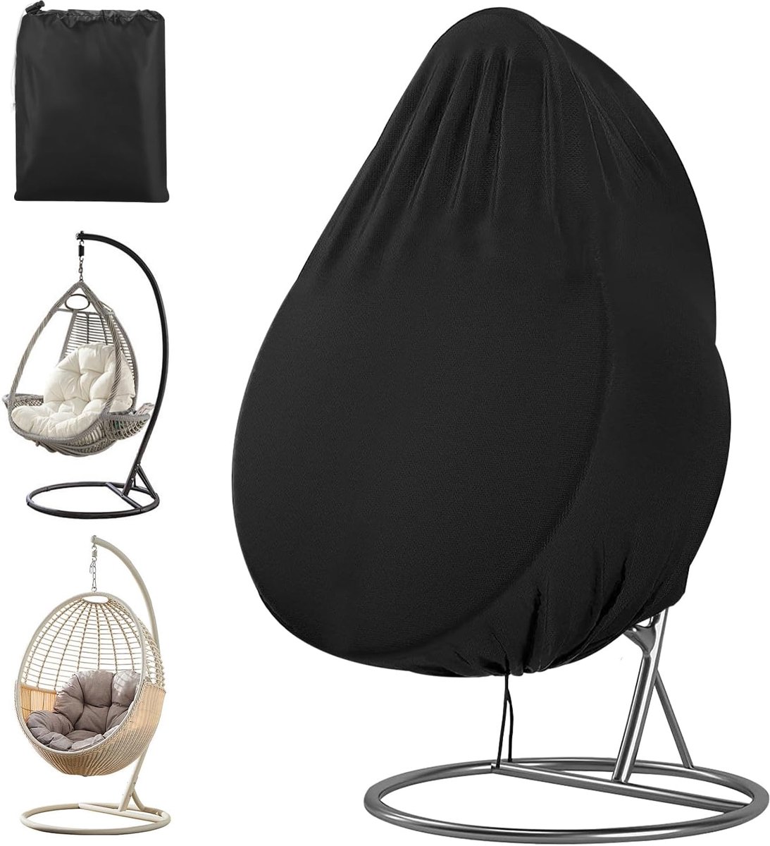 SnelShoppen - Hanging Chair Cover 190x115 cm - Zwart, Waterdicht, UV-Bestendig, Windproof, 210D Oxford Stof met Rits en Trekkoord voor Tuin, Balkon, C