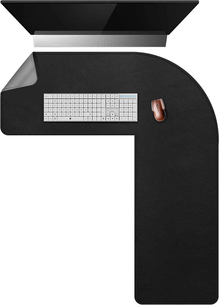 SnelShoppen - L-vormig Bureau Mat, Hoek Desk Pad (95cm + 125cm) x 33cm, Computer Office Muismat, Schrijftafel Pad voor Thuiswerk - Zwart/Grauw