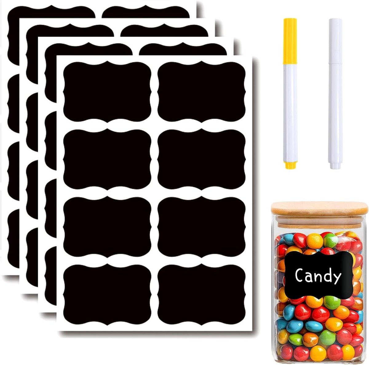SnelShoppen - 32 Herbruikbare Waterdichte Border Labels - Zelfklevend en Verwijderbaar - Perfect voor Keukencontainers, Glazen Potten en Organisatie -