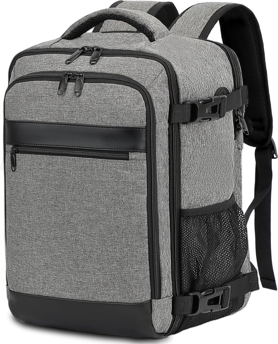 SnelShoppen - Handbagagerugzak 40x30x20 cm, 24L Reisrugzak voor Vliegreizen, Geschikt voor 15,6 inch Laptop, Grijs, Perfect voor Ryanair, EasyJet, Eur