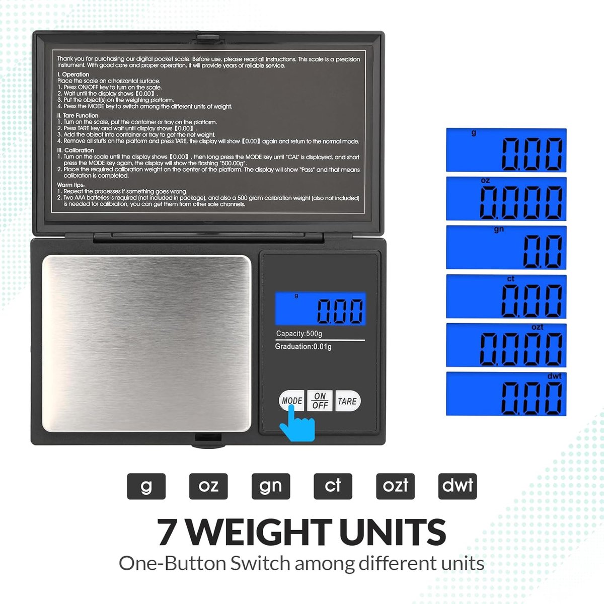 SnelShoppen - Digitale Pocket Weegschaal 500g/0.01g - Nauwkeurige Gram Weegschaal - Gouden Coin Weegschaal met Tare Functie, LCD Display, Compact en D