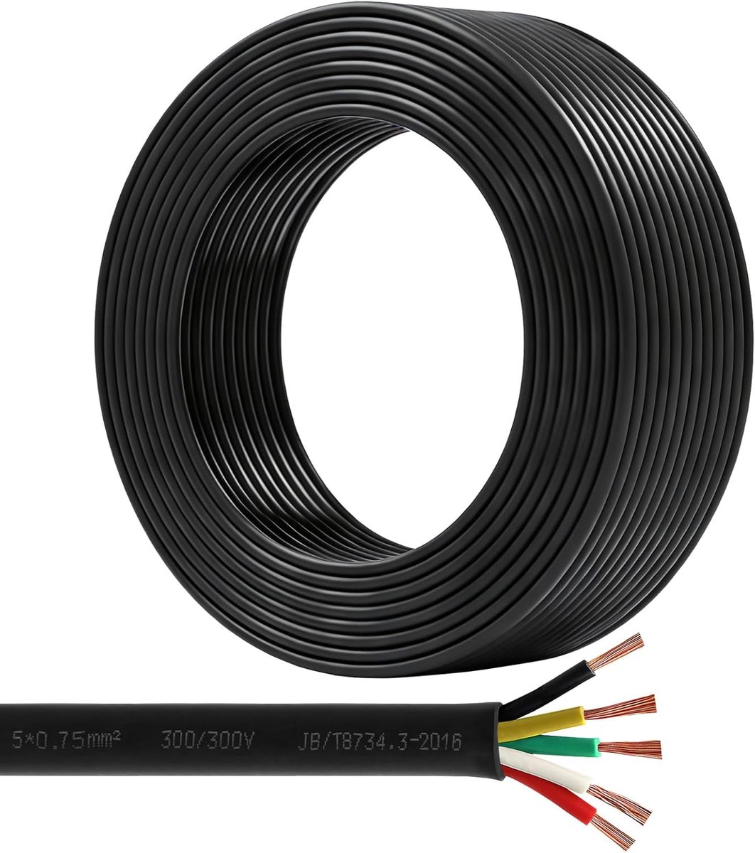 SnelShoppen - 5-draads trailer kabel 12V 24V voor caravan, truck, LED verlichting, 5x0.75mm², duurzaam PVC, diverse kleuren, ideaal voor camping en tu