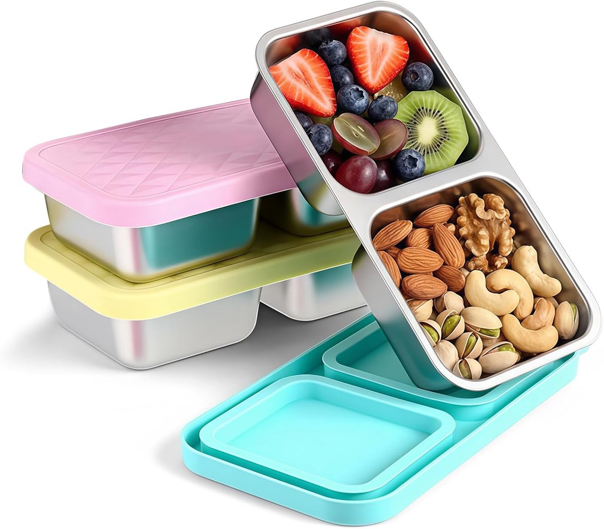 SnelShoppen - 3-Delige Lunch Box - Lekvrij, Smaakneutraal, Vaatwasserbestendig - RVS Lunchbox met 2 Compartimenten, 304 RVS, 15 oz, Ideaal voor Picnic