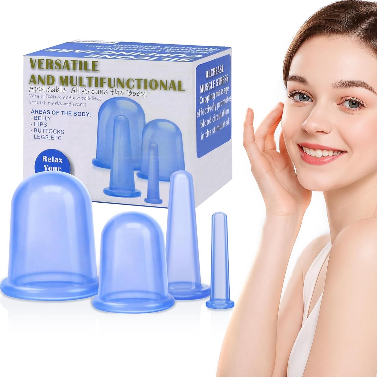SnelShoppen - Cupping Silicone Vacuum Cups Set van 4 - Anti-Cellulite Massage Apparatuur voor Gezicht en Lichaam - Niet-toxisch en Veilig voor Anti-Ag