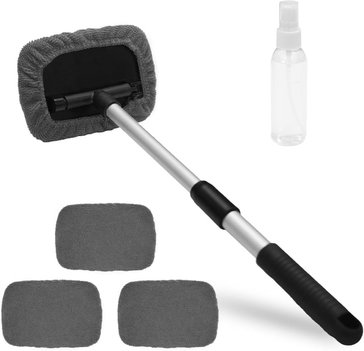 SnelShoppen - Car Cleaning Kit met Uittrekbare Borstel, 180° Draaibare Handgreep, 4 Wasbare Pads, Telescopische Auto Schoonmaakborstel 33-48.5 cm (Sti