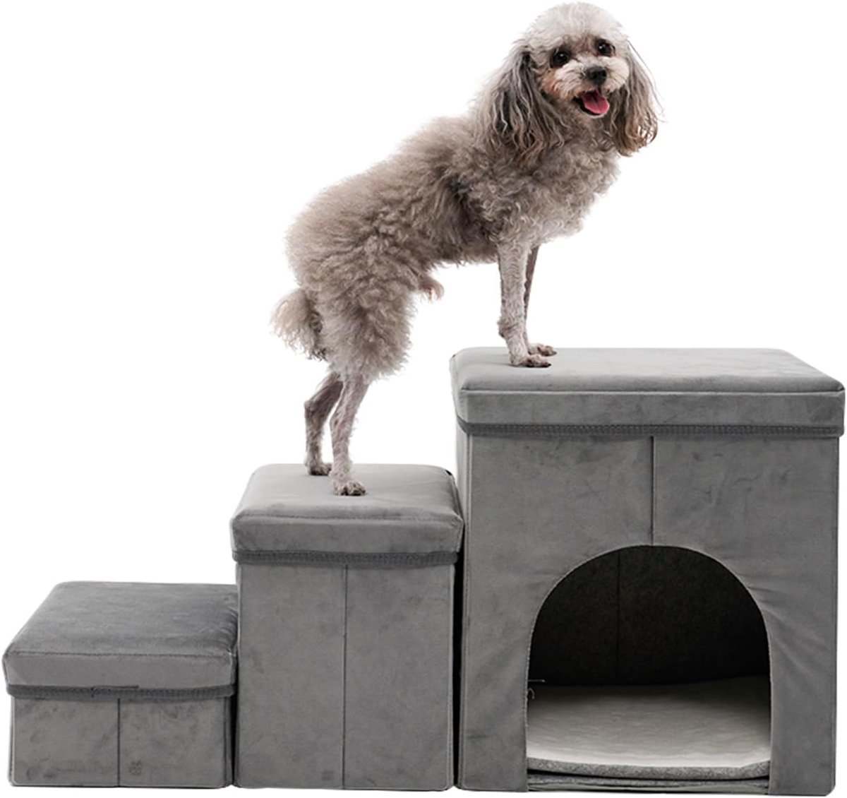 SnelShoppen - Vouwbare Honden Trappen voor Hoge Bank, 3 Treden Ladder met Antislip Afneembare Pluche Hoes, Ideaal voor Kleine en Middelgrote Honden, O