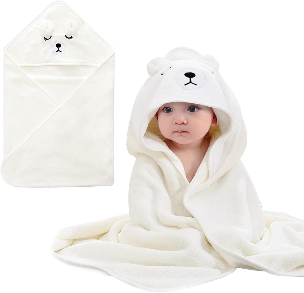 SnelShoppen - Baby Kapdoek met Capuchon 80 x 80 cm, 100% Biologisch Katoen, Super Absorberend, Schattige Dierenvorm, Ideaal voor Bad, Zwembad en Stran