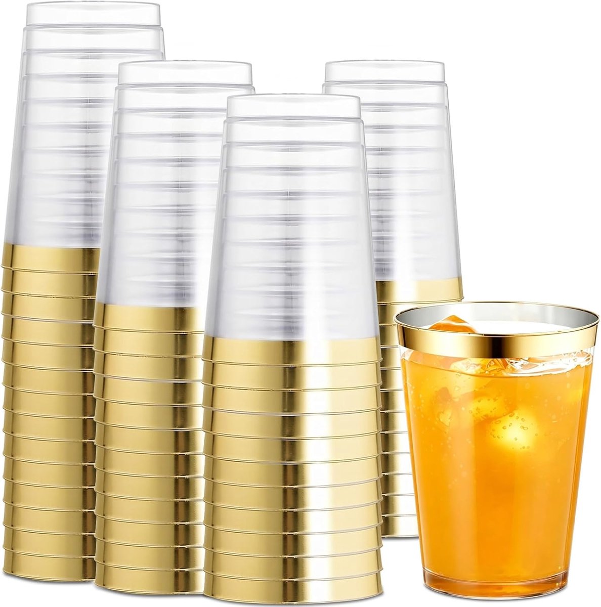 SnelShoppen - 50 Stuks Herbruikbare Partybekers met Gouden Rand, Plastic Drinkbekers 355 ml, Elegant en Stijlvol voor Feesten, Verjaardagen, Bruilofte