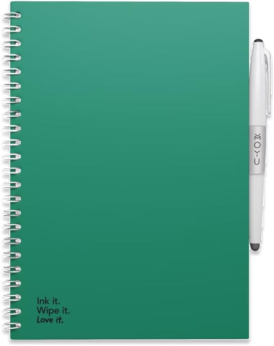 SnelShoppen - Erasable Notebook A5 - Herbruikbaar Notitieboek - Tot 500x herschrijfbaar - Inclusief Erasable Pen, Pen Houder en Wisdoek - Forest Green