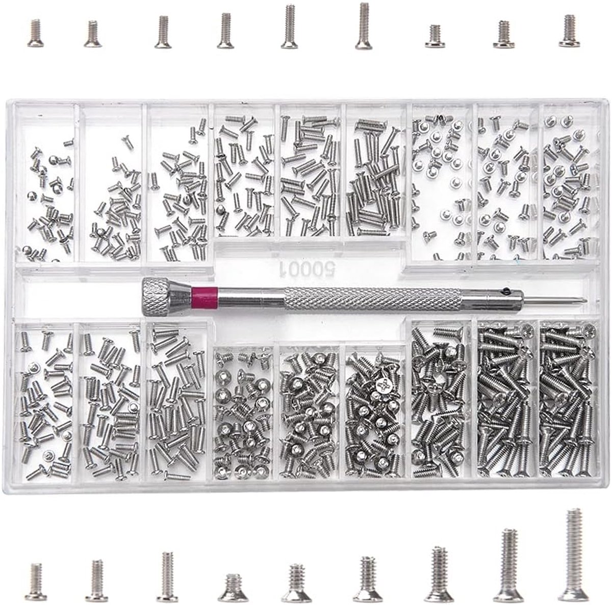 Thijox - 500 PCS Tiny Micro Repair Schroeven Kit, Roestvrijstalen Vervangende Schroeven voor Horloges, Brillen, Computers - Zilver, Inclusief Schroeve
