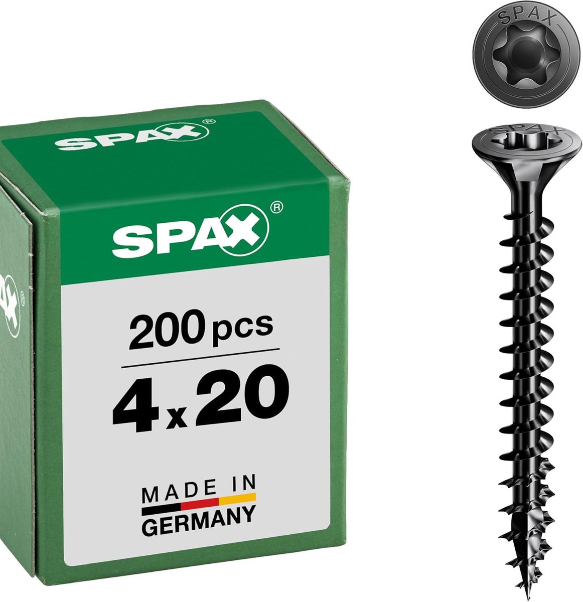 SnelShoppen - Spax Universele Schroeven, Verzinkt, T-STAR Plus, Volledige Draad, 4x20mm, 200 Stuks, Zwart, Voor Meubelbouw en Restauratie