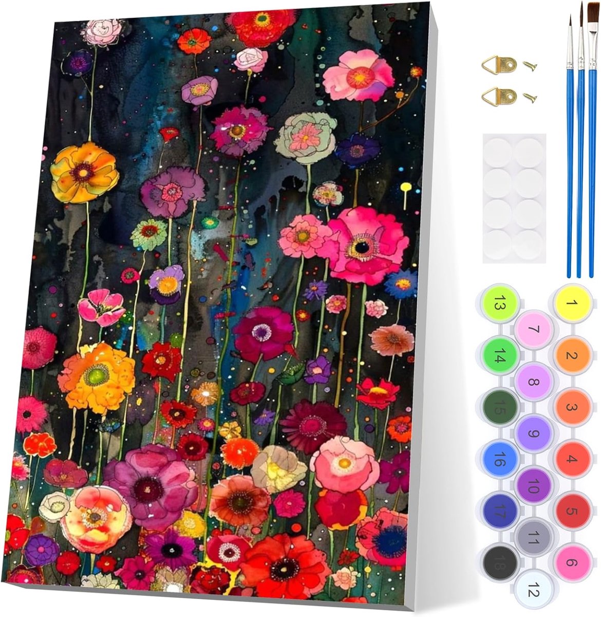 SnelShoppen - EOBROMD Verf met Getallen voor Volwassenen - Schilderen op Canvas Kit met Houten Frame - Bloemen Schilderij - Creatief Cadeau voor Vrien