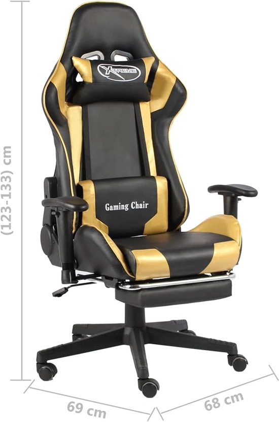 Gaming Stoel - Bureaustoel Racestoel - Comfortabel Zitten - Uittrekbare Voetensteun - 133 cm Hoog - Goud Zwart — afbeelding 4