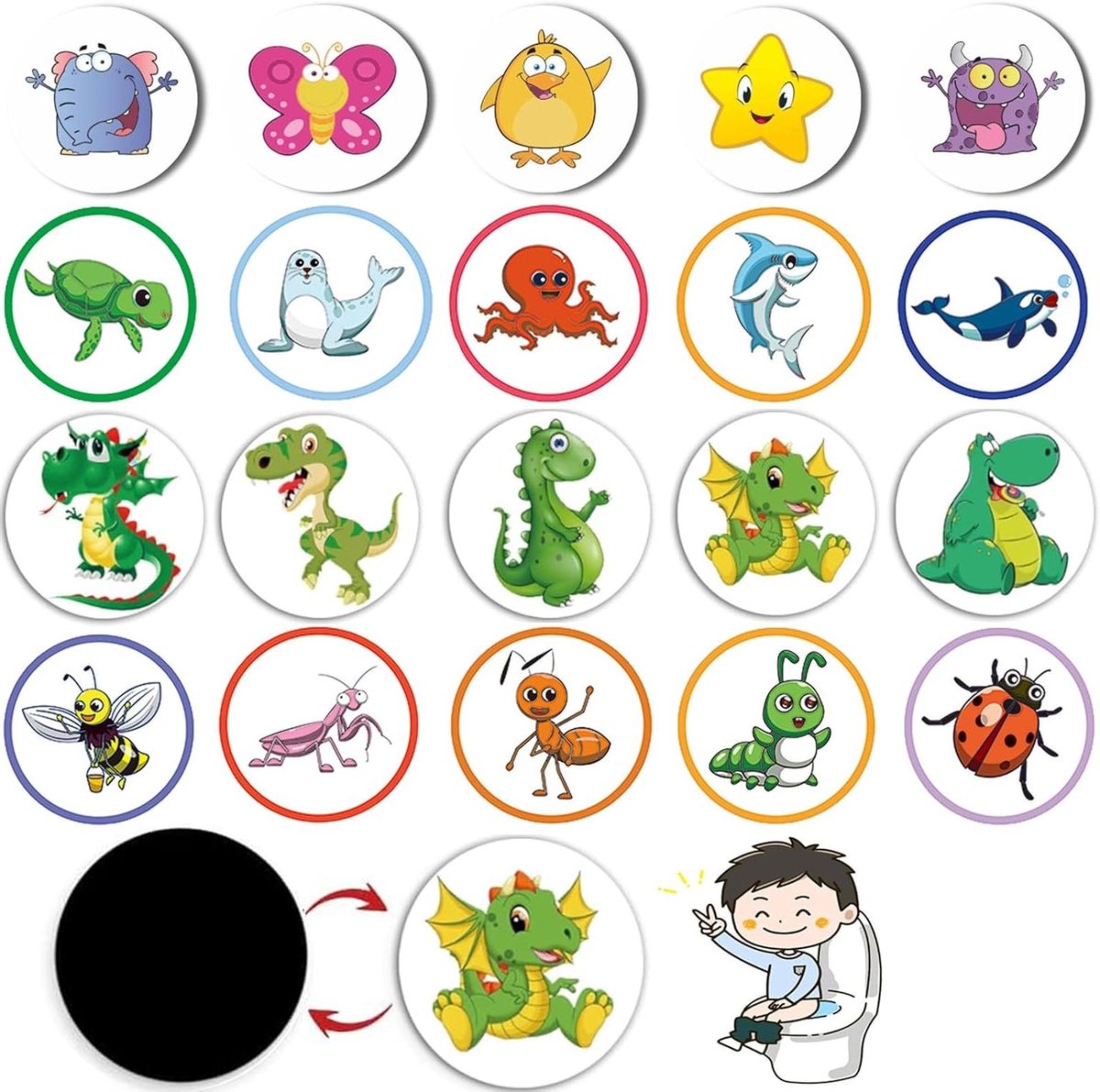Zindelijkheidstickers - Kinderstickers Potje - Zindelijkheidstraining - Kleurveranderend Patroon - 20 Stuks - Multicolor
