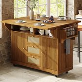 Sweiko Buffetkast - Eettafel - Met wielen - Opklapbaar tafelblad - 3 lades - Met kruidenrek - Bruin